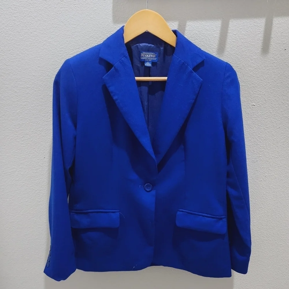 Pendleton Virgin Wool Blazer Jacket Women’s Size 6 P Blue Single Breasted Flawed - Picture 2 of 11